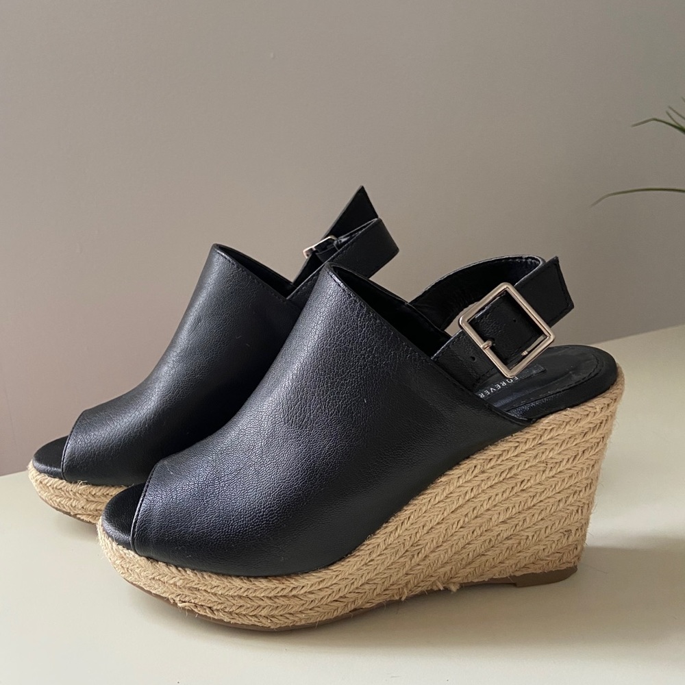 faux leather black wedges